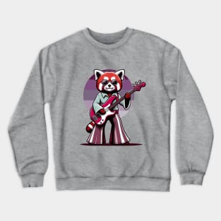 Groovy 70s Bass-Playing Red panda - Colorful Cartoon Vector Art Crewneck Sweatshirt